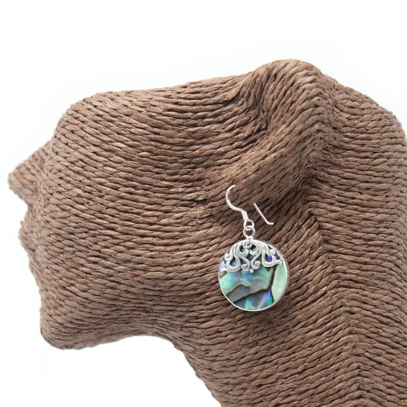 Boucles d'oreilles coquillage et argent - Disque classique - Abalone