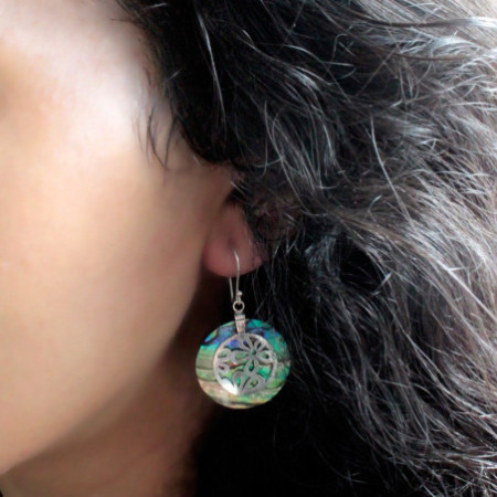 Boucles d'oreilles coquillage et argent - Disque classique - Abalone