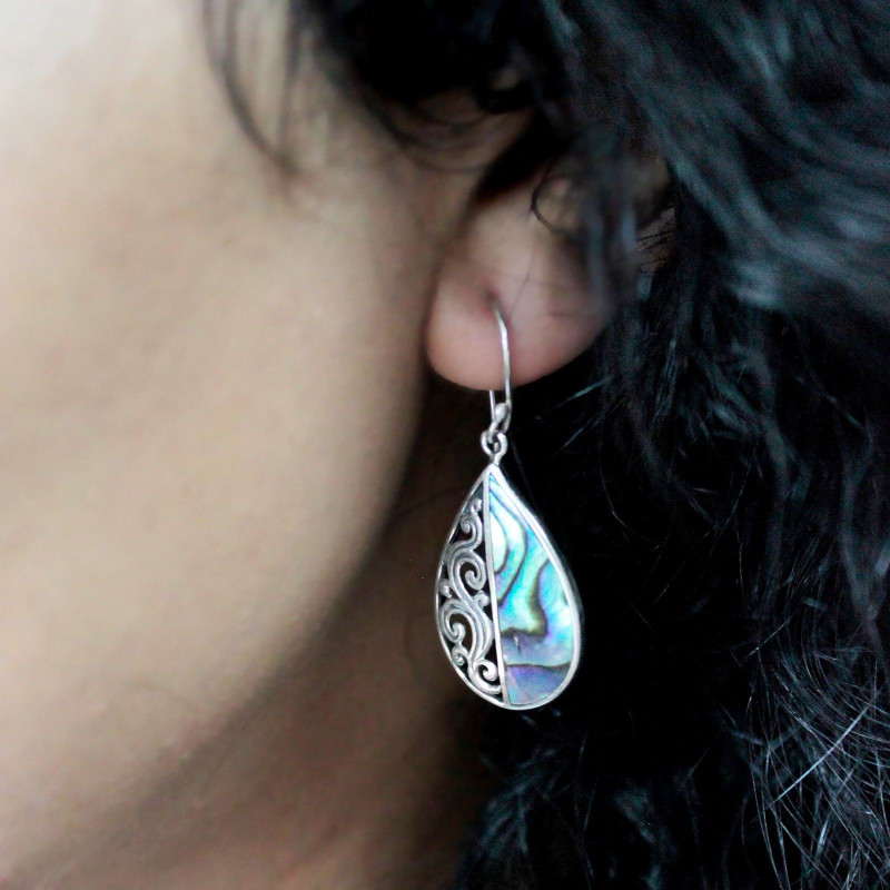 Boucles d'oreilles coquillage et argent - Disque classique - Abalone
