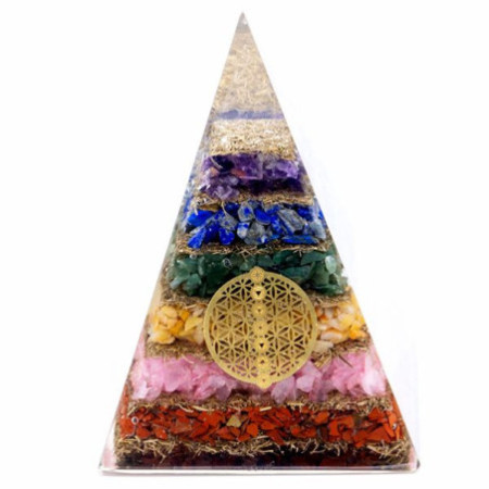 Pyramide d'orgonite - Fleur de vie des sept chakras - 70 mm