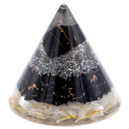 Cône d'orgonite - Sélénite et cuivre toumaline noir - 90 mm