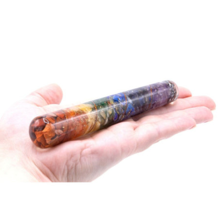 Baguette de guérison en orgonite chakra et cuivre - 140 x 30 mm