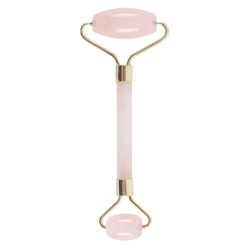 Rouleau de massage pour le visage en pierres précieuses - Quartz rose