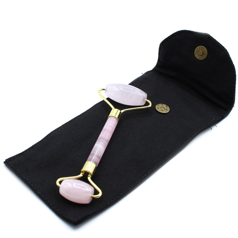 Rouleau de massage pour le visage en pierres précieuses - Quartz rose