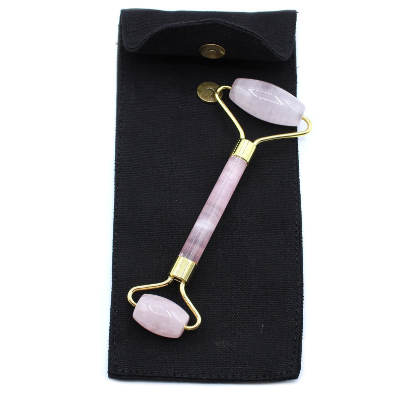 Rouleau de massage pour le visage en pierres précieuses - Quartz rose