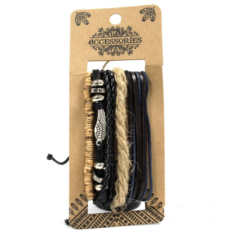 Ensembles de bracelets pour hommes - Métal et cuir (assorti)
