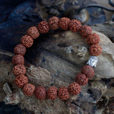 Bracelet Mala Rudraksha Buddah - Marron