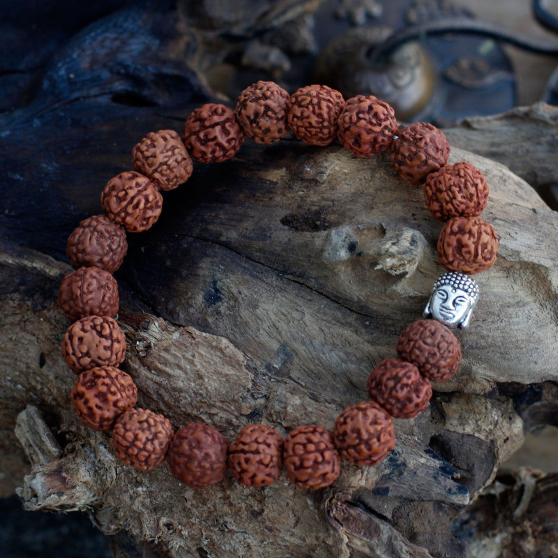 Bracelet Mala Rudraksha Buddah - Marron