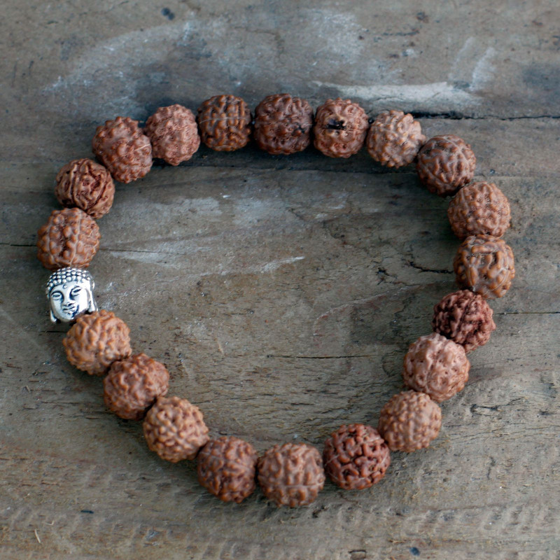Bracelet Mala Rudraksha Buddah - Marron