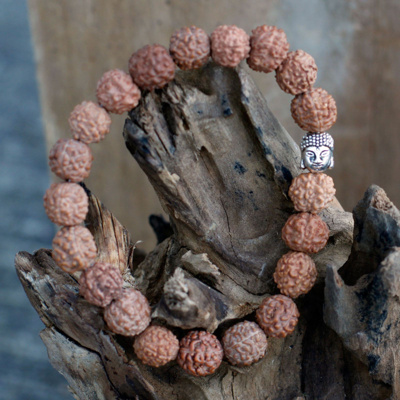 Bracelet Mala Rudraksha Buddah - Marron
