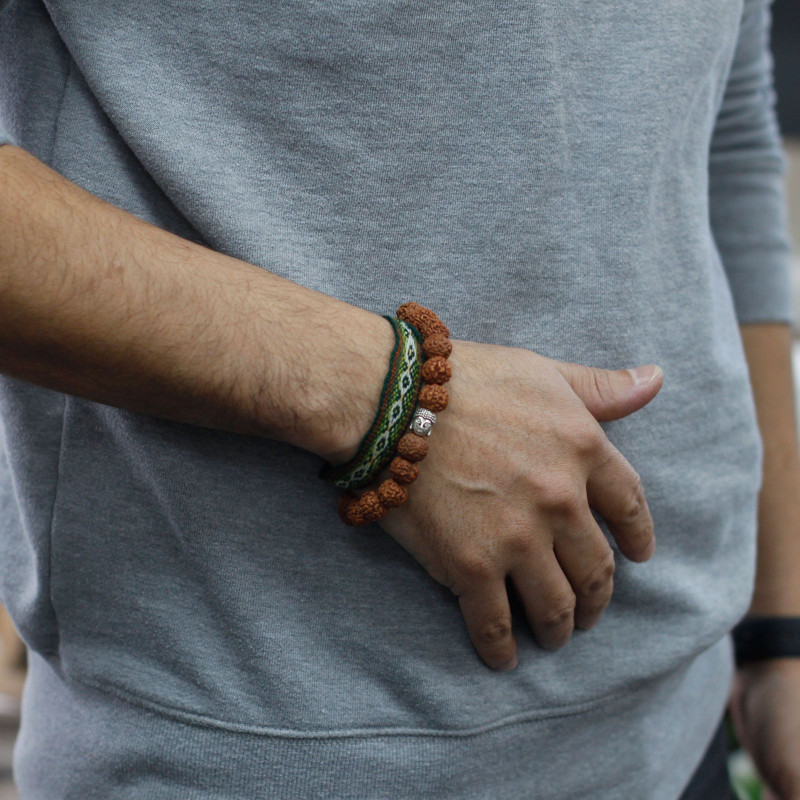 Bracelet Mala Rudraksha Buddah - Marron