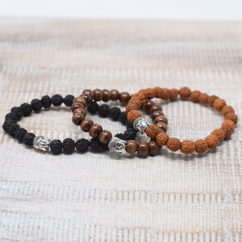 Bracelet perles marron et bouddha