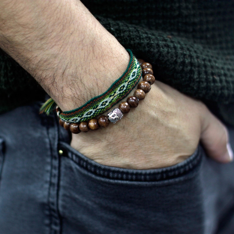 Bracelet perles marron et bouddha