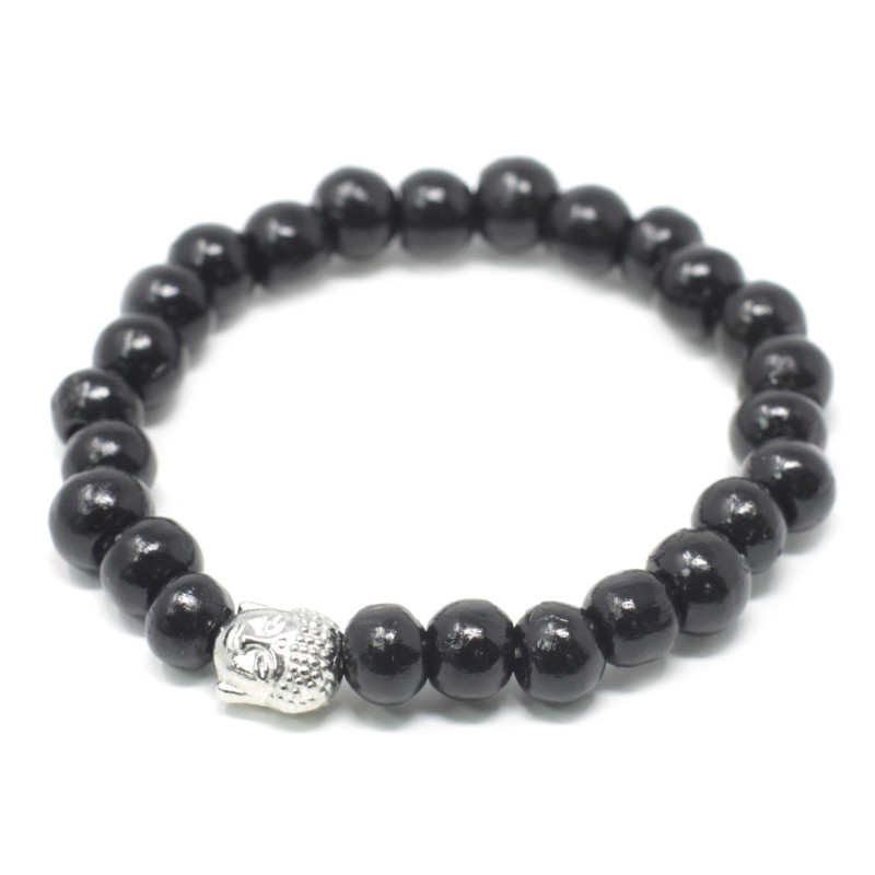 Perles de bois sombre et bracelet Buddah