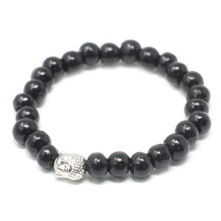 Perles de bois sombre et bracelet Buddah