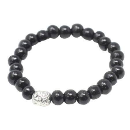 Perles de bois sombre et bracelet Buddah