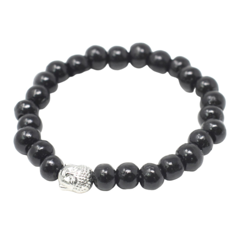 Perles de bois sombre et bracelet Buddah