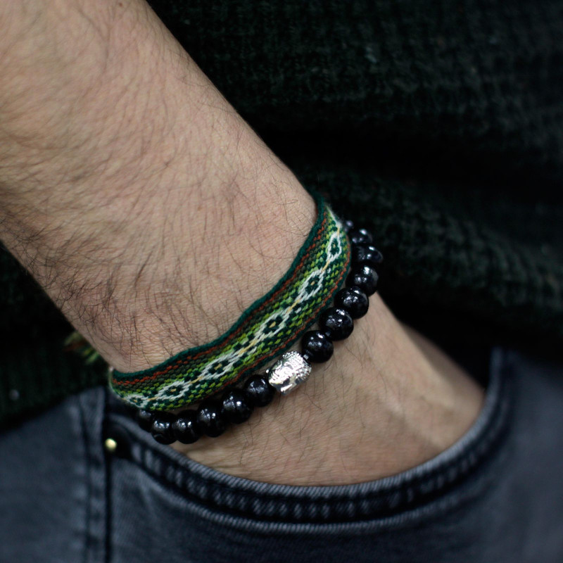 Perles de bois sombre et bracelet Buddah