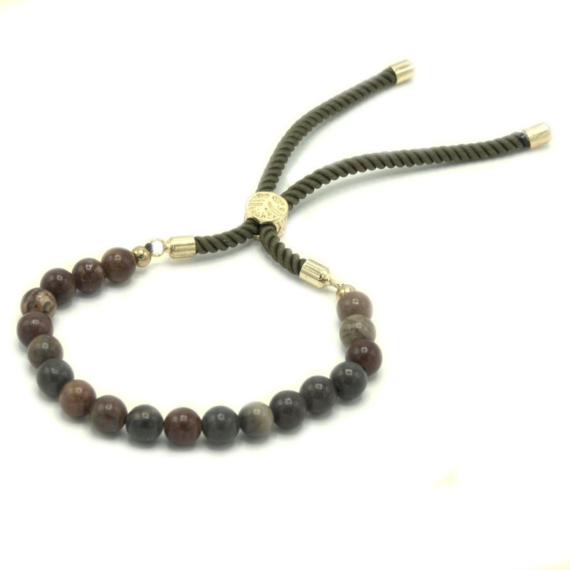 Bracelet en fil de mousse plaqué or 18 carats avec pierres précieuses - Jaspe Picasso