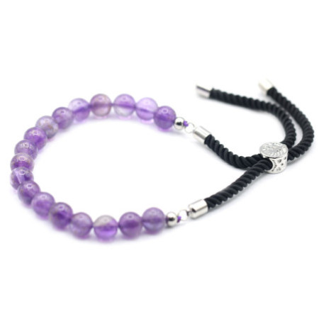 Bracelet en fil noir plaqué argent 925 avec pierres précieuses - Améthyste