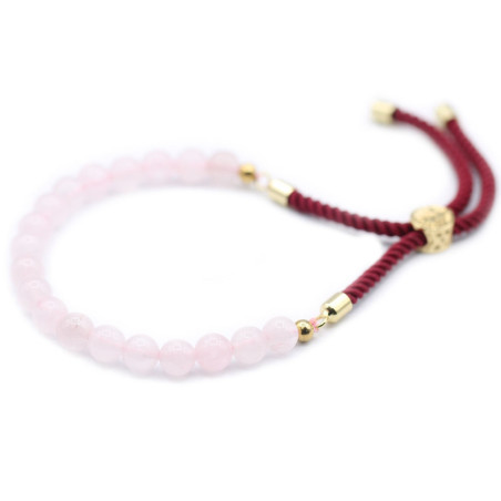 Bracelet cordon bordeaux plaqué or 18 carats avec pierres précieuses - Quartz rose