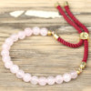 Bracelet cordon bordeaux plaqué or 18 carats avec pierres précieuses - Quartz rose