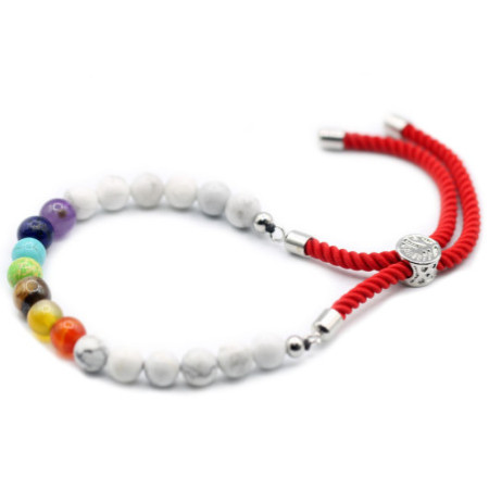 Bracelet en fil rouge royal plaqué argent 925 avec pierres précieuses - Chakra Howlite blanche