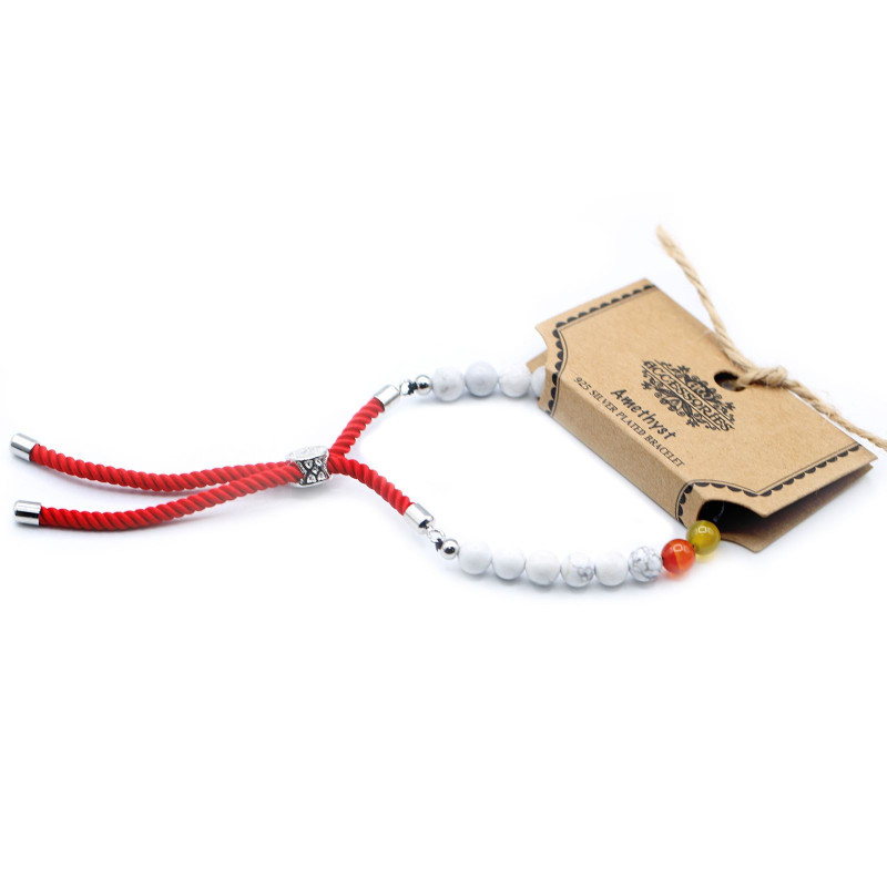 Bracelet en fil rouge royal plaqué argent 925 avec pierres précieuses - Chakra Howlite blanche