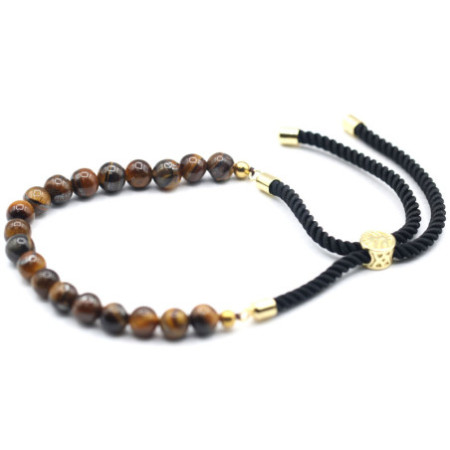 Bracelet en fil noir plaqué or 18 carats avec pierres précieuses - œil de tigre
