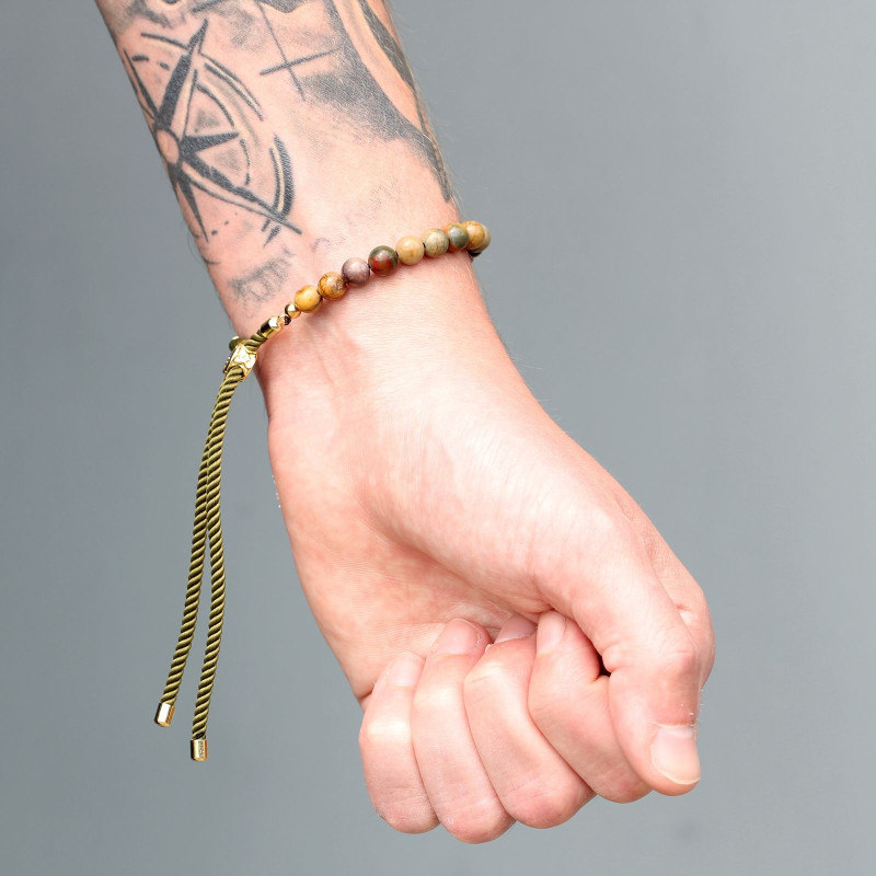 Bracelet en fil noir plaqué or 18 carats avec pierres précieuses - œil de tigre