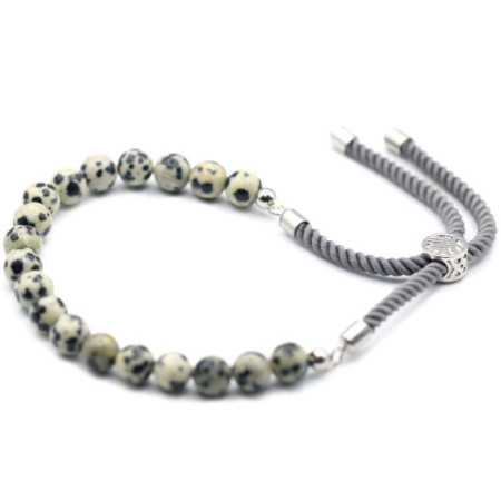 Bracelet en fil de charbon de bois plaqué argent 925 avec pierres précieuses - Jaspe Dalmatien