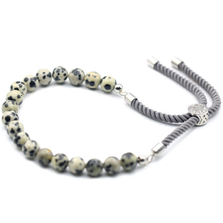 Bracelet en fil de charbon de bois plaqué argent 925 avec pierres précieuses - Jaspe Dalmatien