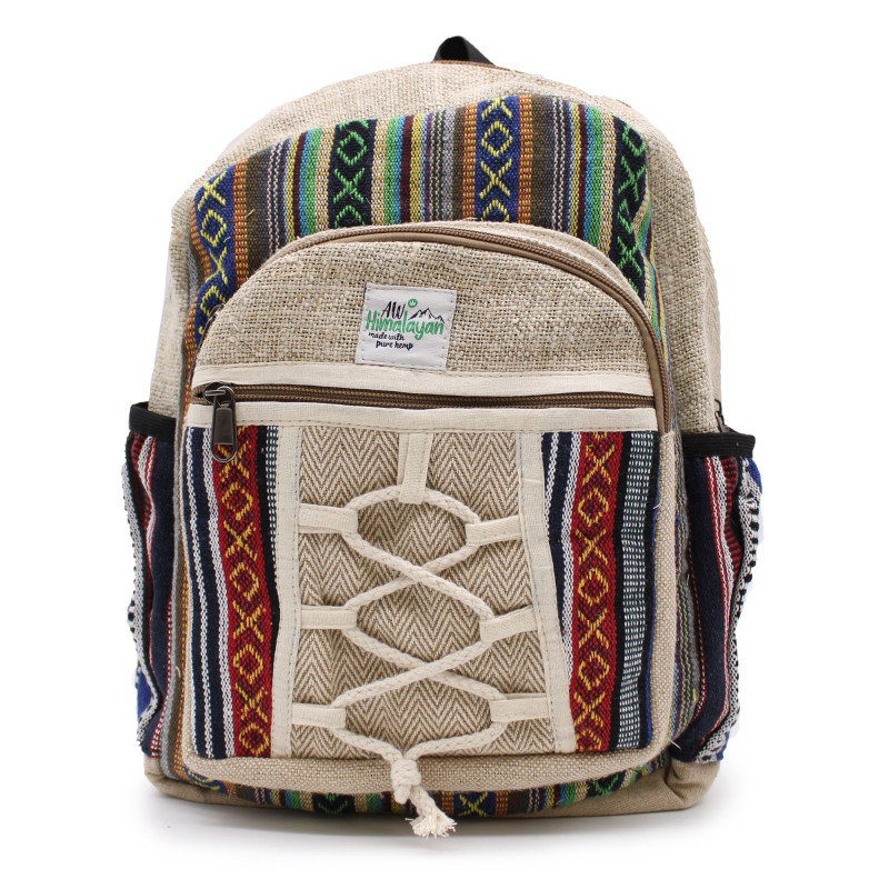 Petit sac à dos en chanvre - Style corde et poches