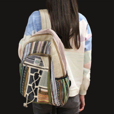 Grand sac à dos en chanvre - Style corde et poches