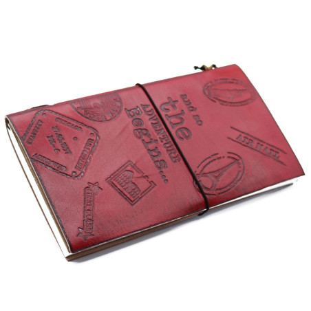Journal en cuir fait main - L'aventure commence - Rouge - (80 pages)