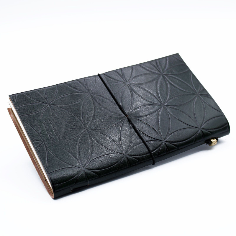 Journal en cuir fait main - Fleur de vie - Vert (80 pages)