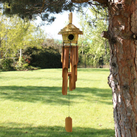 Nichoir rond en jonc de mer avec carillon 45 x 17 cm