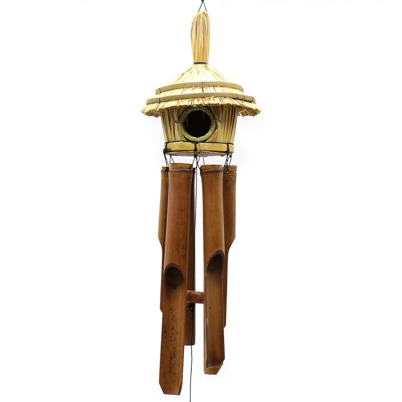 Nichoir rond en jonc de mer avec carillon 45 x 17 cm