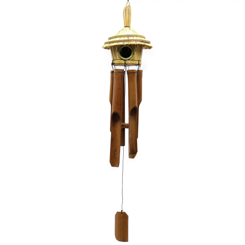 Nichoir rond en jonc de mer avec carillon 45 x 17 cm
