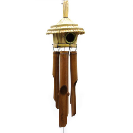 Nichoir rond en jonc de mer avec carillon 45 x 17 cm