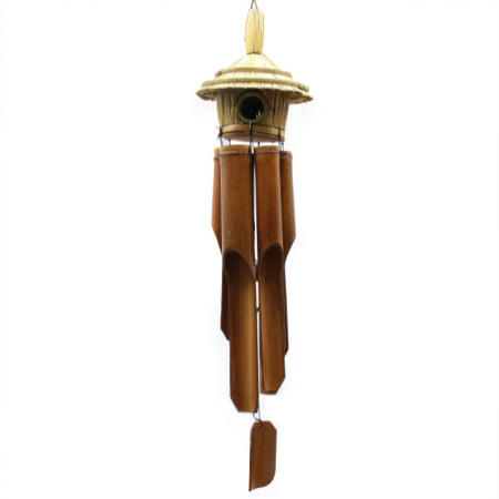 Grand nichoir rond en jonc de mer avec carillons 56 x 20 cm