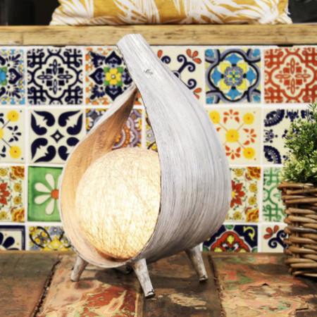 Lampe en noix de coco naturelle - Revêtement gris délavé