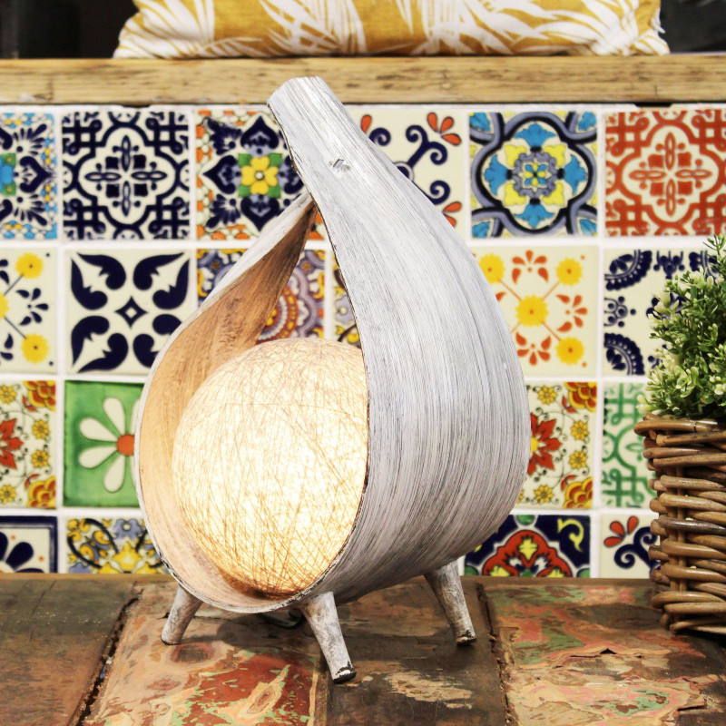 Lampe en noix de coco naturelle - Revêtement gris délavé
