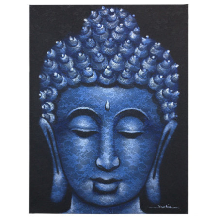 Peinture de Bouddha - Détail du brocart bleu