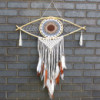 Capteur de rêves de protection - Grand œil en macramé blanc/gris/marron