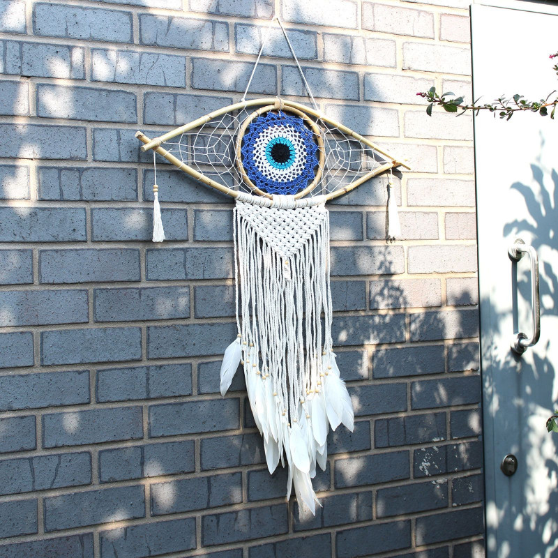 Capteur de rêves de protection - Grand œil en macramé blanc/gris/marron
