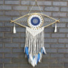 Capteur de rêves de protection - Grand œil en macramé blanc/bleu/gris