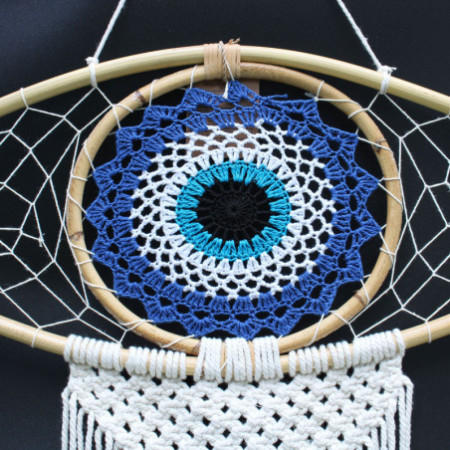 Capteur de rêves de protection - Grand macramé mauvais œil bleu/blanc/noir