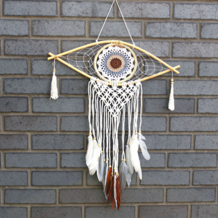 Capteur de rêves de protection - œil en macramé moyen blanc/gris/marron