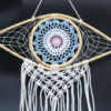 Capteur de rêves de protection - œil en macramé moyen bleu/blanc/rose
